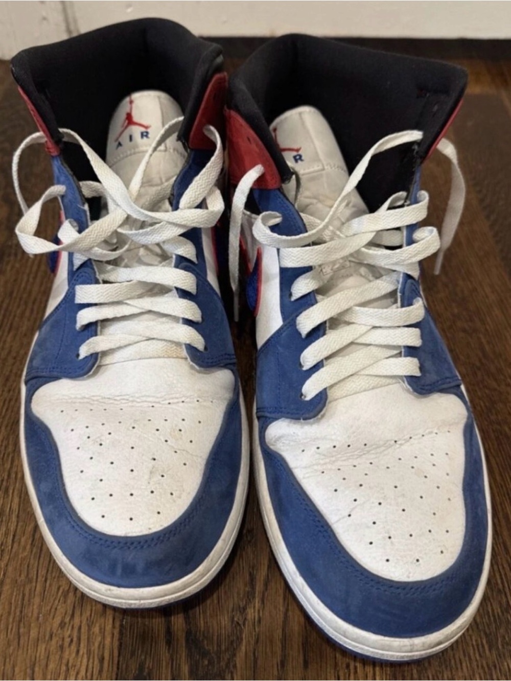 Jordan Men's High-Top Sneakers — White, Blue & Red
